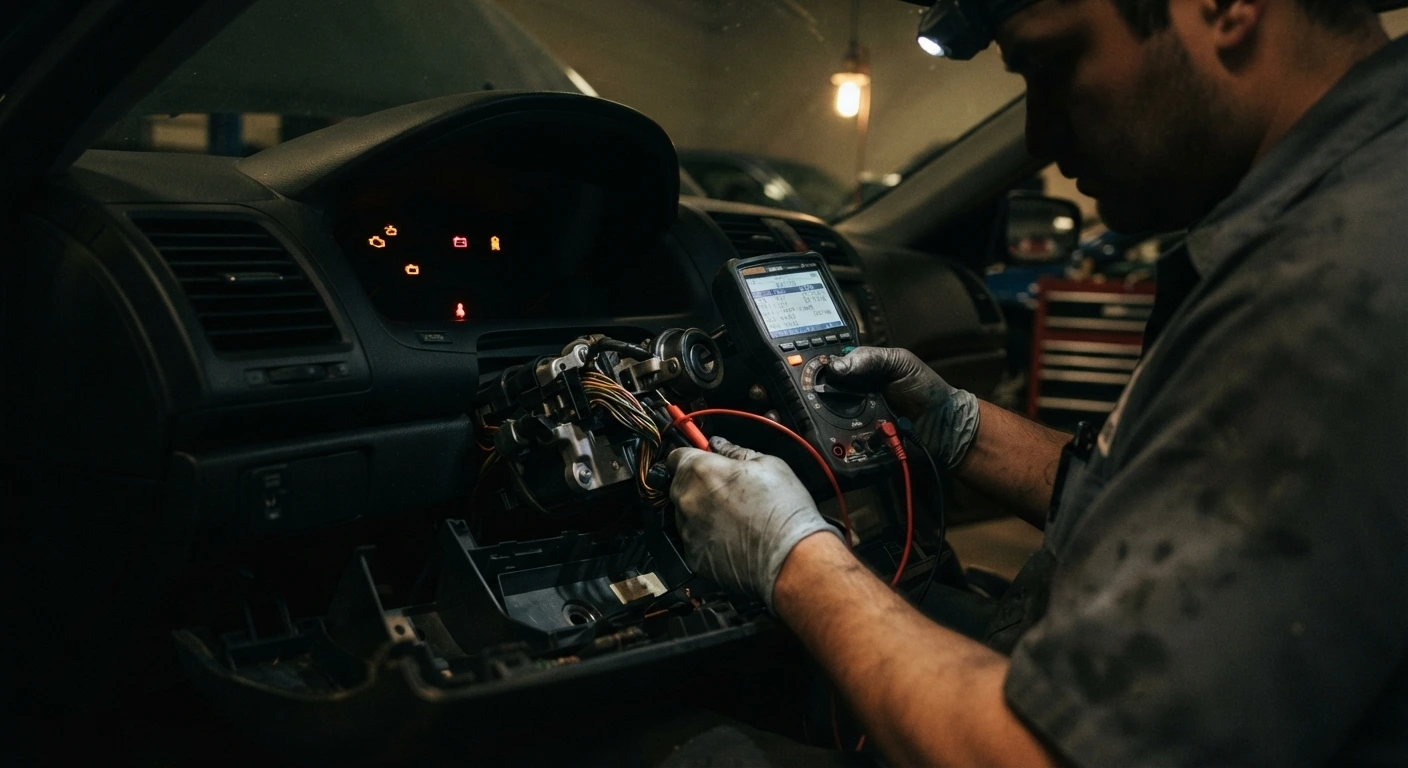 Mechanic testing a car's ignition switch to diagnose signs it needs replacement